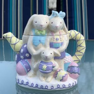Hallmark Colorful Pastel Bunny Family Easter-Themed Ceramic Teapot